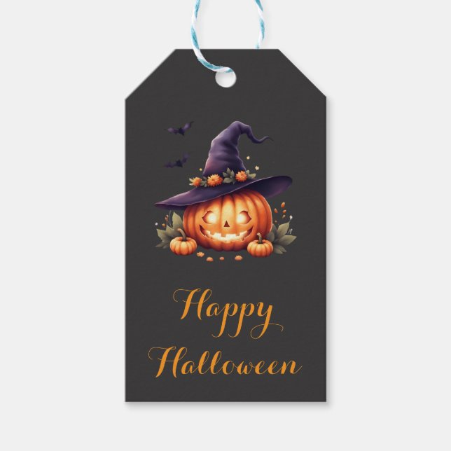 Söt spöklik Halloween – Pumpa  Presentetikett (Framsidan)