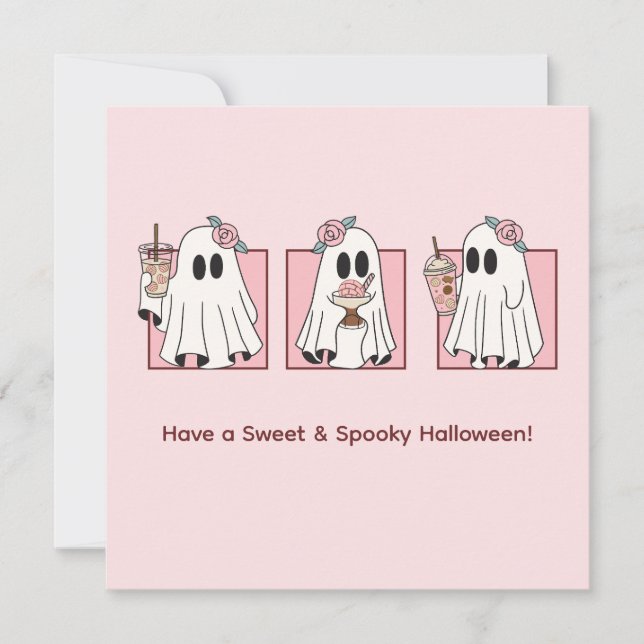 Söt & spöklik Halloween semesterkort – Kawaii  Julkort (Framsida)