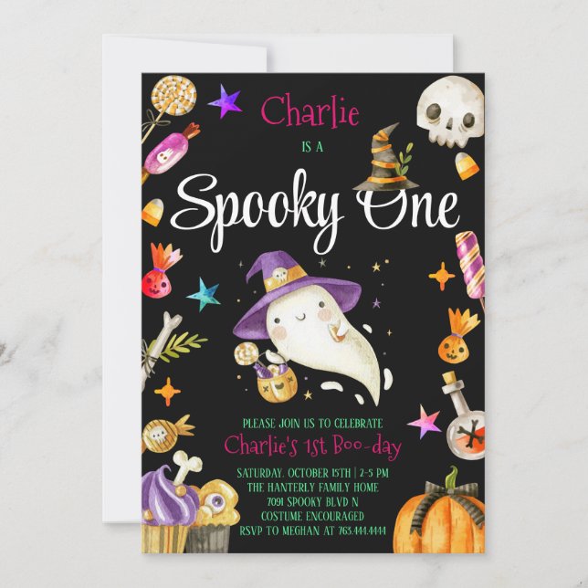 Söt spöklik Halloweenande 1-års födelsedag för poj Inbjudningar (Framsida)