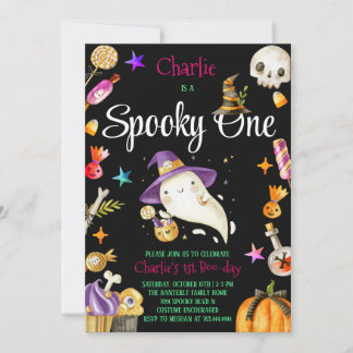 Söt spöklik Halloweenande 1-års födelsedag för poj Inbjudningar