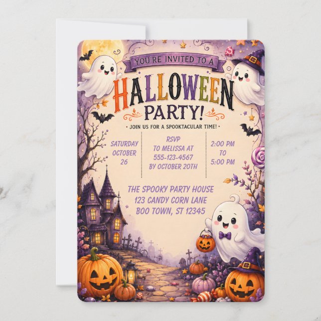 👻🎃 Söt Spöklik Halloweenfest 🧡🕸️ Inbjudningar (Framsida)