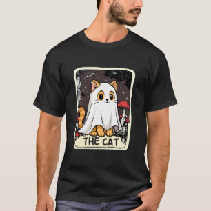 Söt Spöklik Katt Tarotkort Halloween Kostym T Shirt