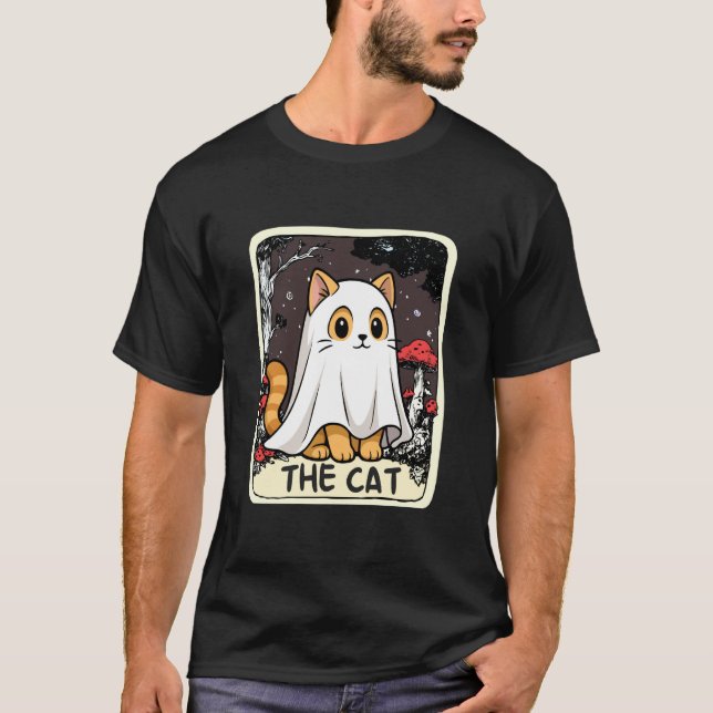 Söt Spöklik Katt Tarotkort Halloween Kostym T Shirt (Framsida)