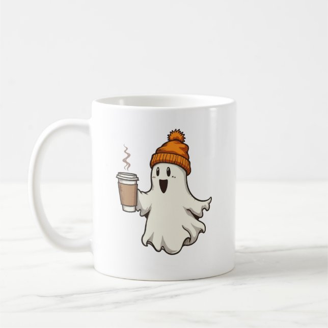 Söt Spöklik Orange Beanie Varm Kaffe Kopp Höst Hal (Vänster)