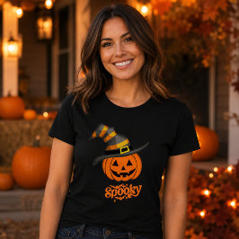 Söt spöklik pumpa häxa hatt Kvinnors Halloween T Shirt