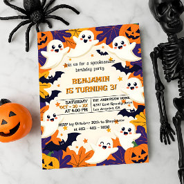 Söt spökliknande halloweenpumpa för barnkalas inbjudningar
