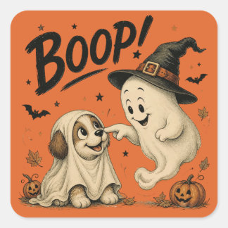 Söt Spökliknande Hund Näsa Boop Halloween Tröja/ Fyrkantigt Klistermärke