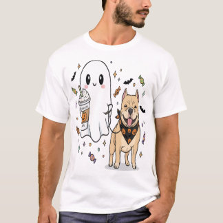 Söt Spökliknande Pitbull Hund Pug Kaffe Halloween T Shirt
