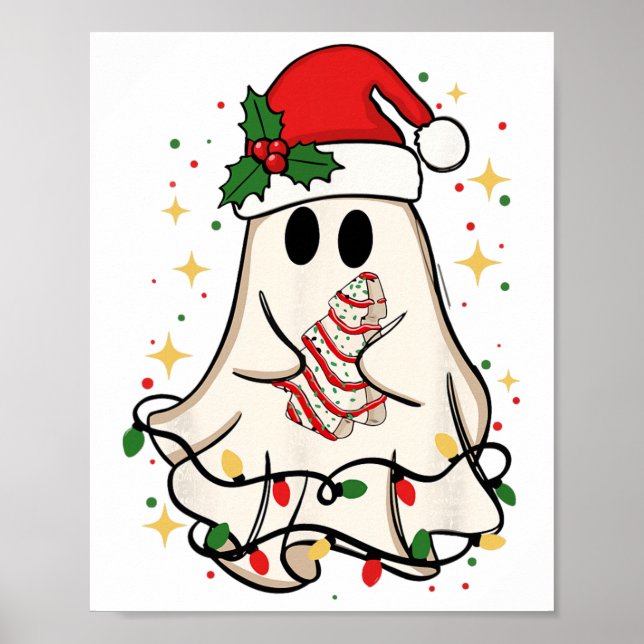 Söt spöklikter Träd Kaka God Jul Roligt  Poster (Framsidan)