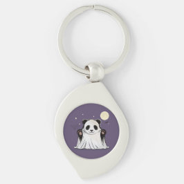 Söt spökpanda under månen  swirl silverfärgad nyckelring