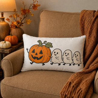 Söt spökparad Halloween-pumpa Ländryggskudde Lumbarkudde