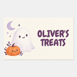 Söt spökpersonlig Halloween-godsäck Rektangulärt Klistermärke