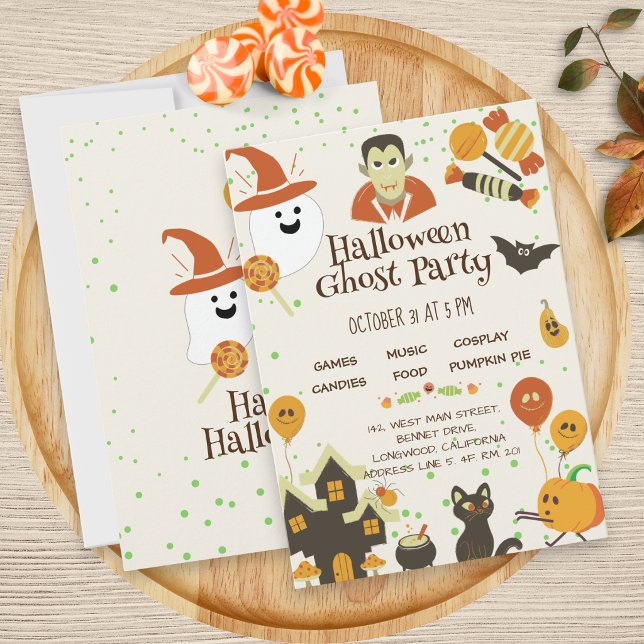 Söt Spökpumpa Fladdermus Barn Halloweenfest Inbjudningar (Skapare uppladdad)