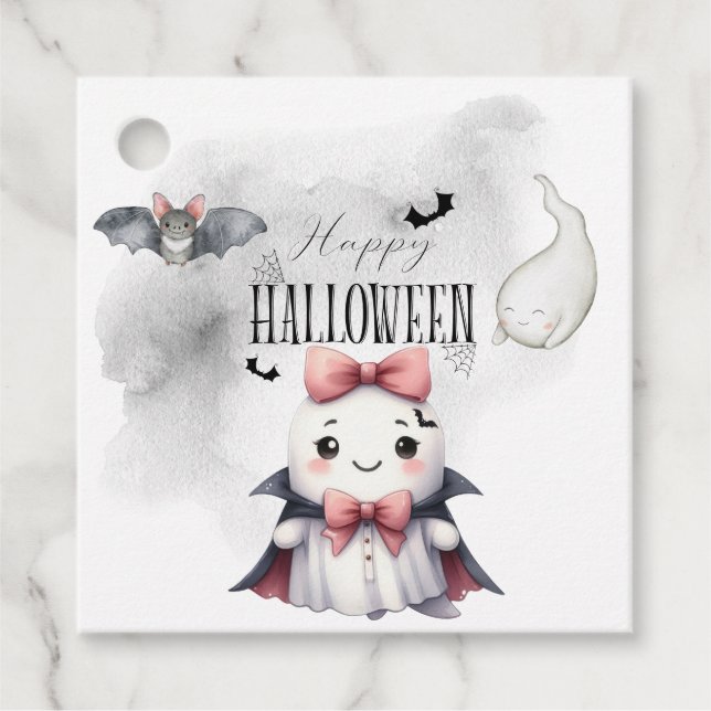 Söt Spökpumpa Fladdermus Halloween Gåvor Etiketter (Framsida)