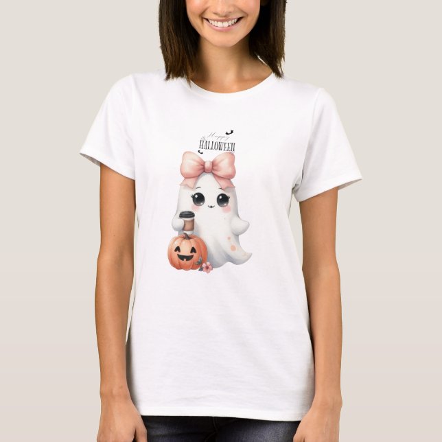 Söt Spökpumpa Fladdermus Halloween T Shirt (Framsida)