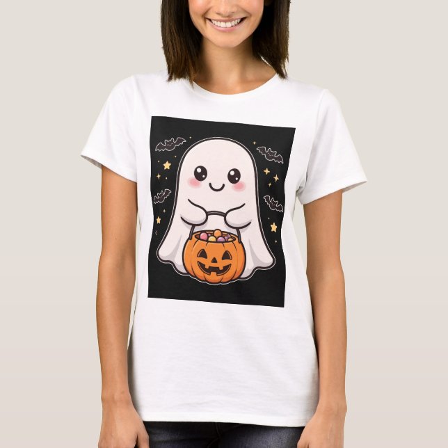 Söt spökpumpa godis hink Halloween T-shirt (Framsida)