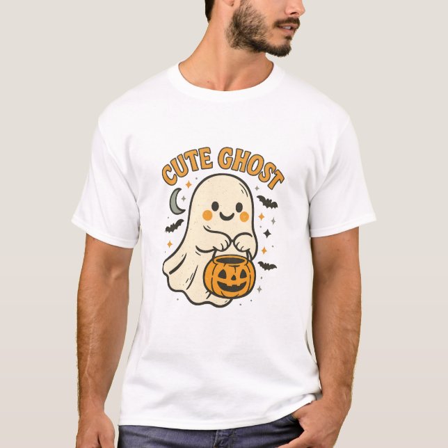 Söt Spökpumpa Halloween Retrokonst T Shirt (Framsida)