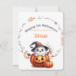 Söt spökpumpa pojke Glad 1:a Halloween Julkort
