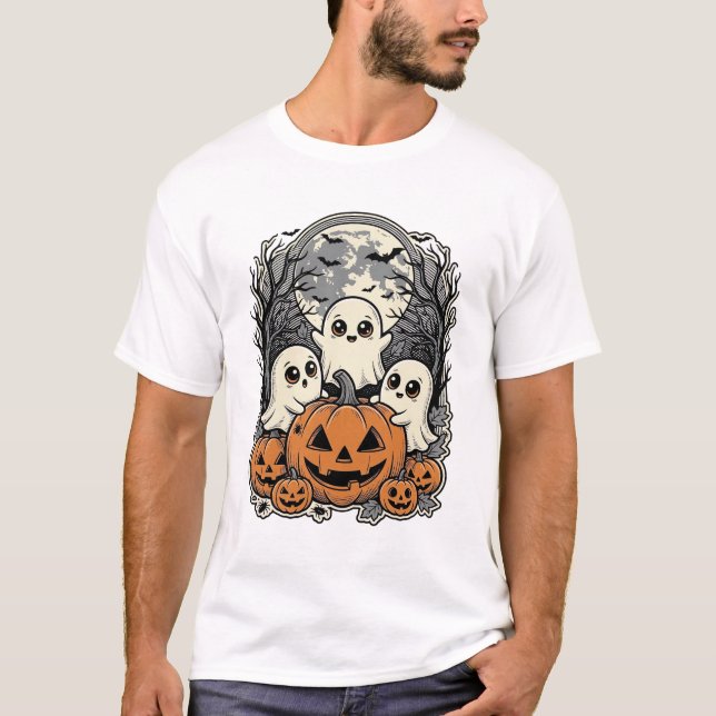 Söt Spökpumpa Tröja Vintage Gravyr Halloween (Framsida)