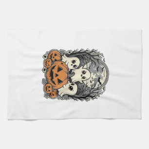 Söt Spökpumpa Tröja Vintage Gravyr Halloween Kökshandduk
