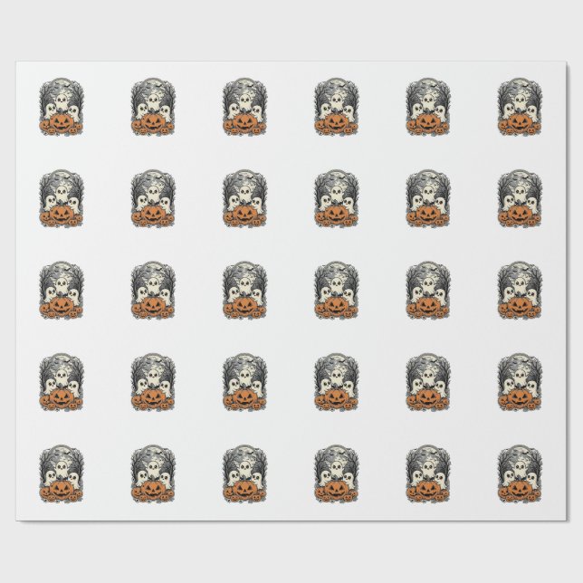 Söt Spökpumpa Tröja Vintage Gravyr Halloween Presentpapper (Platt)