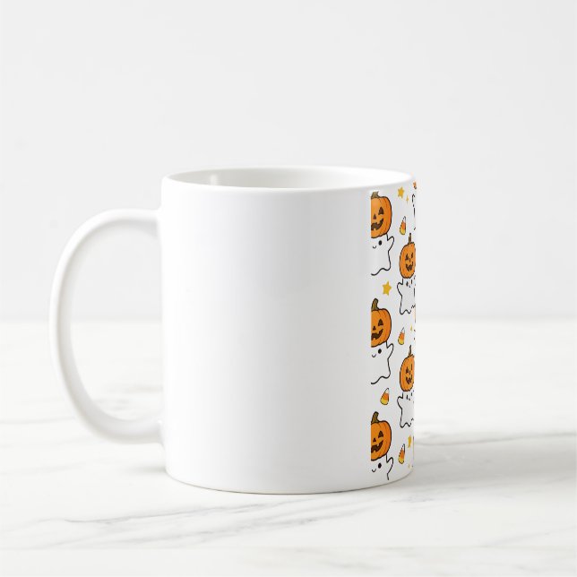 Söt spökpumpahuvud Halloween-mönster Kaffemugg (Vänster)