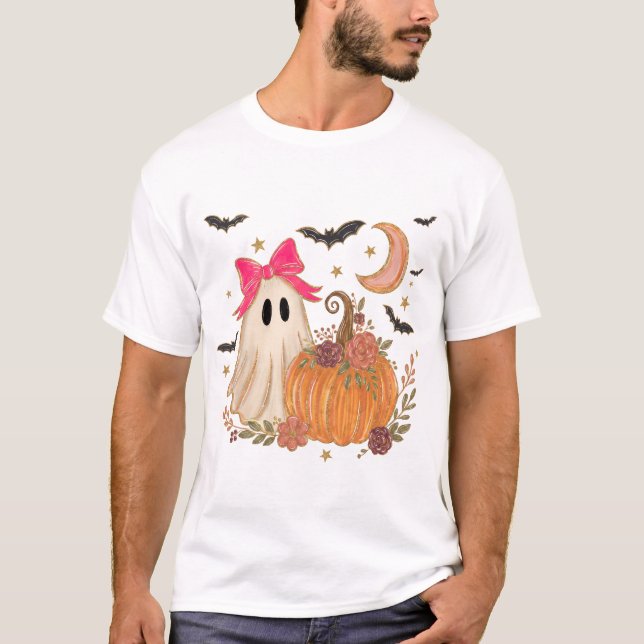 Söt spökrosa rosett Halloween T-shirt (Framsida)