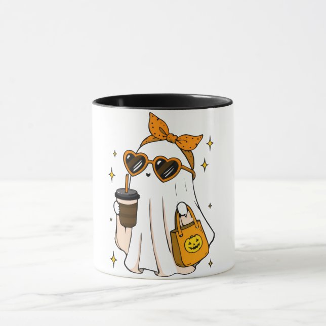 Söt spöksäsong-ghost med iskaffe och hjärta  mugg (Center)