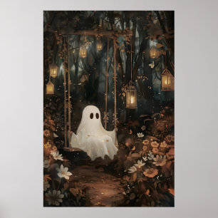 Söt spökswingande i höstparkstryck, höst poster