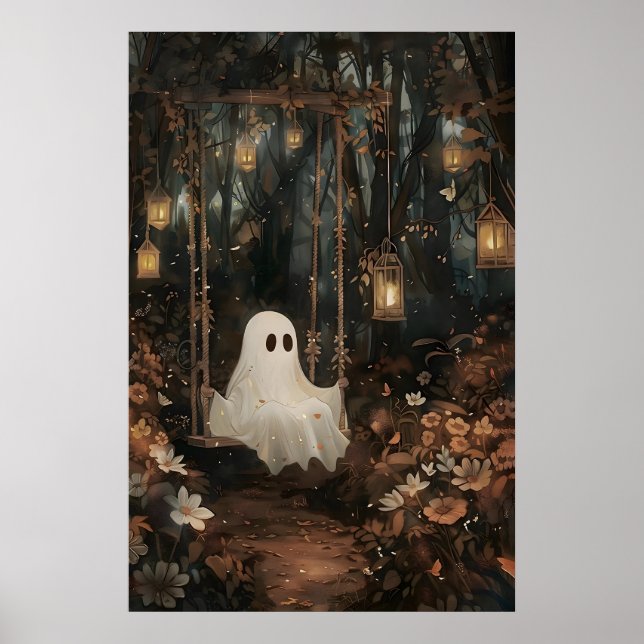 Söt spökswingande i höstparkstryck, höst poster (Framsidan)