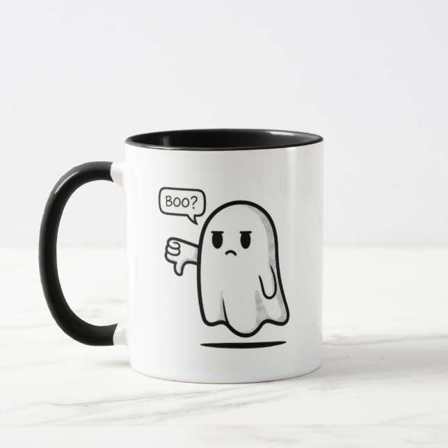 Söt spöktext som säger “Boo?” – Roligt minimalisti Mugg (Vänster)