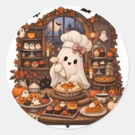 Söt spöktopptokskock Halloween-häxad bageriet Runt Klistermärke