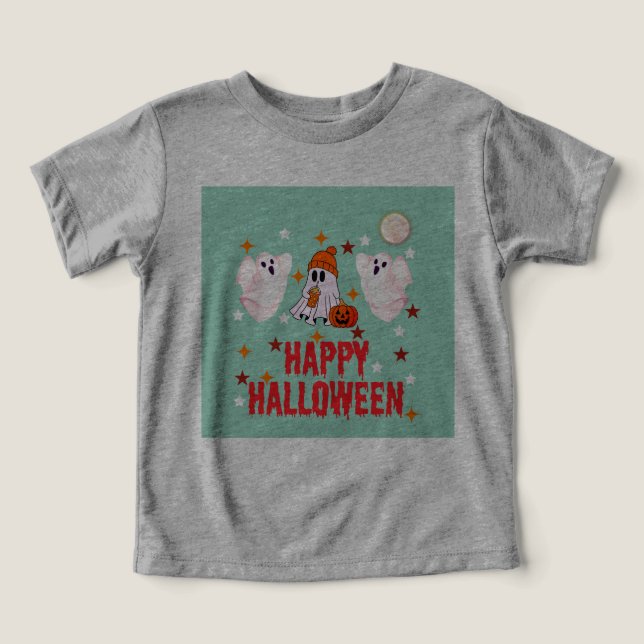 Söt spöktrio Glad Halloween Halv ärm T Shirt (Design Framsida)