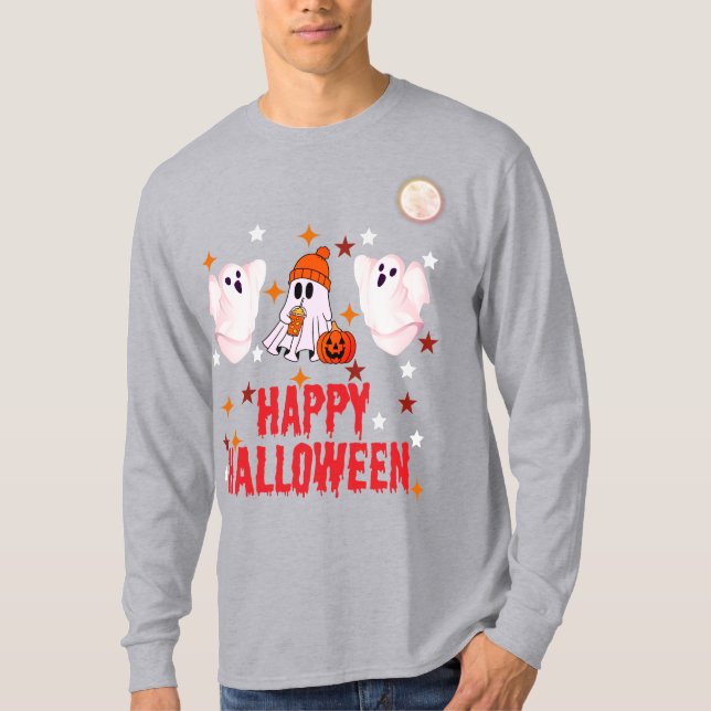 Söt spöktrio Glad Halloween Långärmad T Shirt (Framsida)
