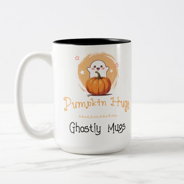 Söt Spooky Cute Ghost Pumpkin Fall Coffee Två-Tonad Mugg (Vänster)
