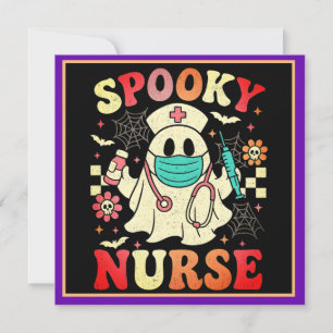 Söt spösköterska Halloween-grafik Retro pastellfär Julkort