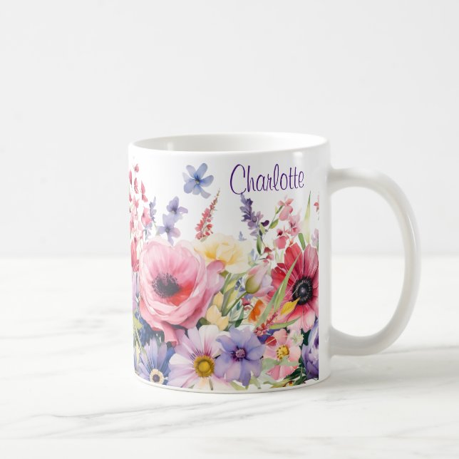 Söt Springtime Flowers add Namn Gift Coffee Kaffemugg (Höger)