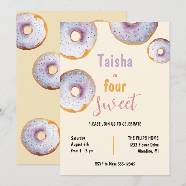 Söt Sprinkle Donut Watercolor Illustration (Fram/baksida)