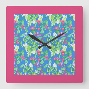 Söt Square Wall Clock, Vår Blommar, Rosa Fyrkantig Klocka