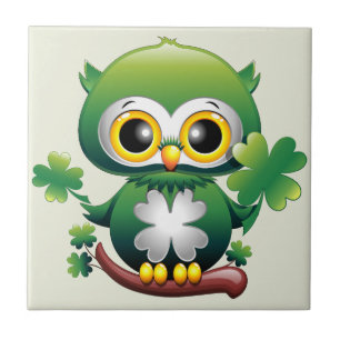 Söt St Patrick Tecknad Ugglebaby Kakelplatta