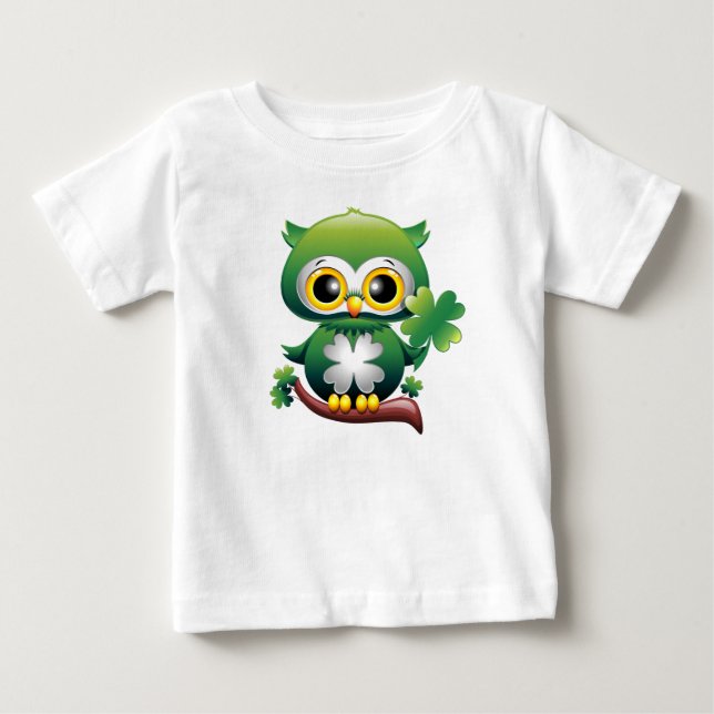 Söt St Patrick Tecknad Ugglebaby Tee Shirt (Framsida)