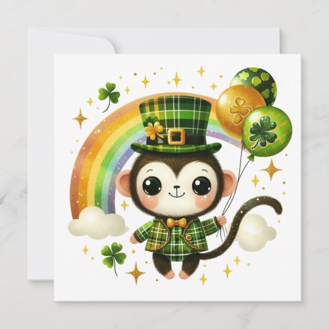 Söt St. Patricks dag apa platt semesterkort Julkort (Framsida)