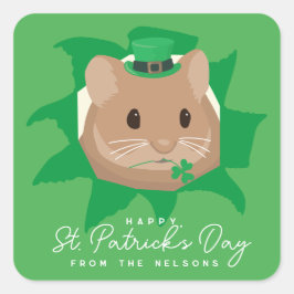 Söt St. Patricks dag-hamster som tittar genom hål Fyrkantigt Klistermärke