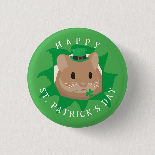 Söt St. Patricks dag-hamster som tittar genom hål Knapp (Framsida)