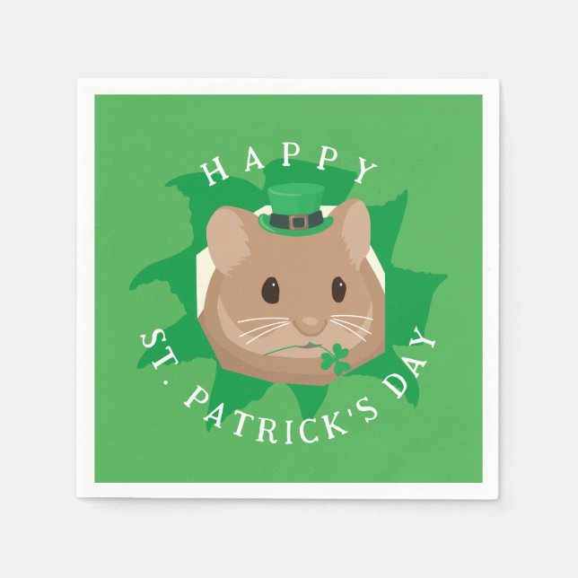 Söt St. Patricks dag-hamster som tittar genom hål Pappersservett (Framsidan)