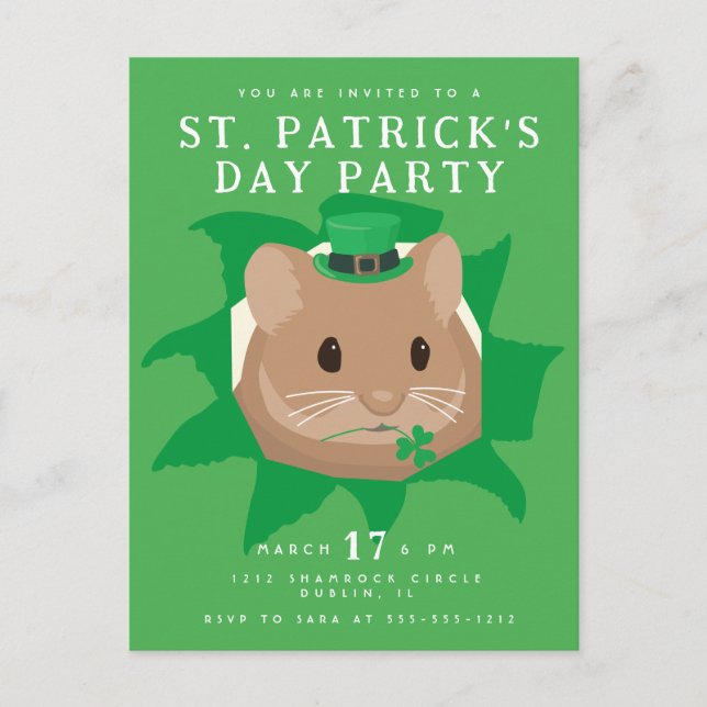 Söt St. Patricks dag-hamster som tittar genom hål Vykort (Framsida)