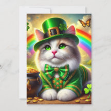 Söt St. Patricks dag katt platt semesterkort