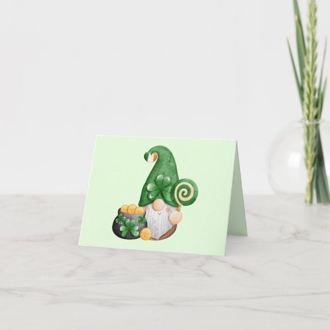 Söt St. Patricks dag Lucky Gnome Kort (Framsida)