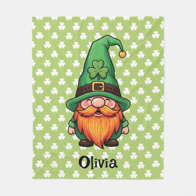 Söt St. Patricks dag Lucky Leprechaun Gnome  Fleecefilt (Framsidan)