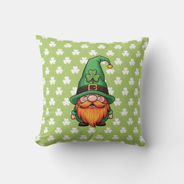 Söt St. Patricks dag Lucky Leprechaun Gnome  Kudde (Framsida)